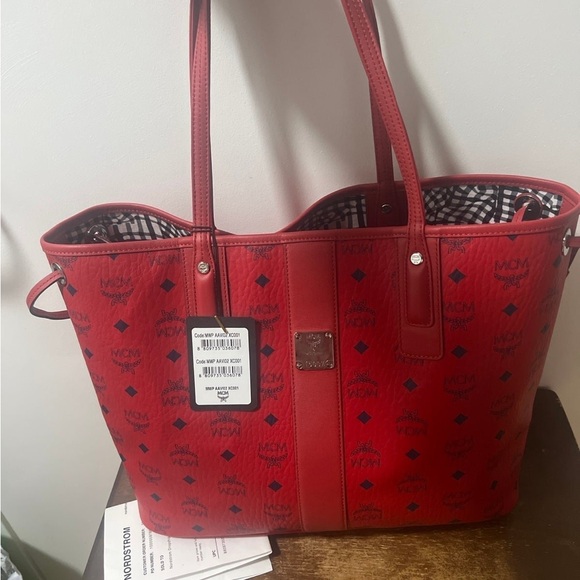 MCM Red Women's Tote Bag - Picture 2 of 6